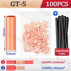 100PCS GT Copper Crimp Terminals Electrical Wire Cable Tubular Connectors Ring Sleeve Ferrules Lugs Have Heat Shrink Tubing