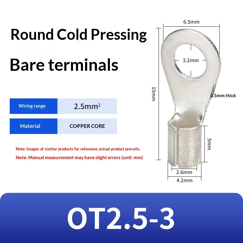 Circular Terminal Block OT1/1.5/2.5/4/6-4/5/6/8mm Cable Lug Spade Bare Copper Wire Connector Wires Non Insulated Crimp Terminal
