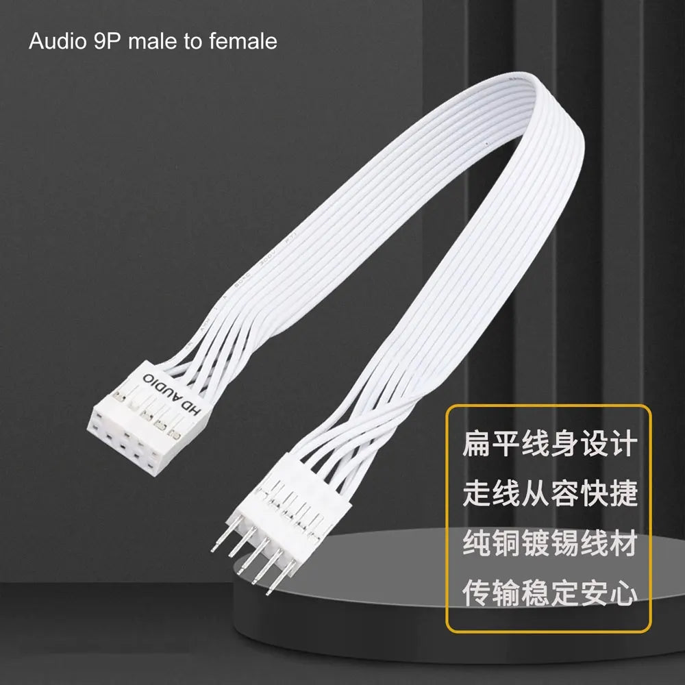 Angitu Front Panel MB USB 9Pin Male to Female HD Audio Male to Female Extension Cable Black White Color
