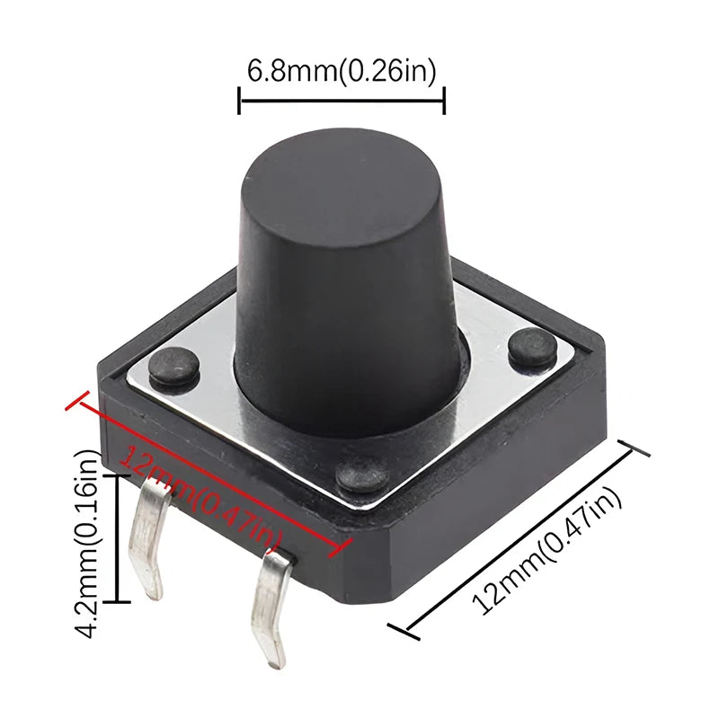 10pcs 12x12 Tact Switch Vertical 12*12*4.3/4.5/5/6/7/8/9/10/11/12/13mm Micro 4Pin Self-Reset Electronic Push Button Interruptor