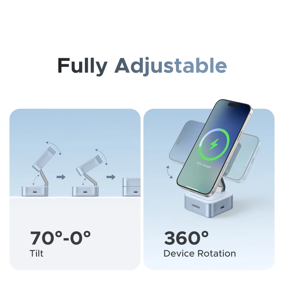 UGREEN Qi2.2 25W 15W 2-in-1 Magnetic Wireless Charger Stand Fast Charging Stand Charger For iPhone 16 17/AirPods Magflow Charger