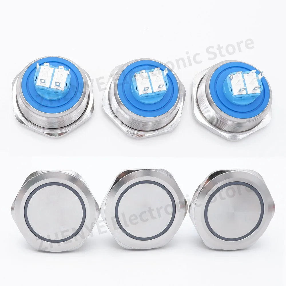 40mm Metal Push Button Switch Power LED Light Waterproof Reset Self-locking Latching Start Stop Switch On Off 2NO2NC With Wire