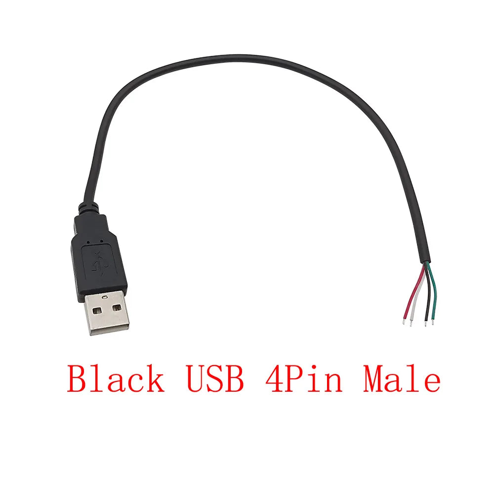 5V USB 2.0 A Male/Female Plug Power Supply Cable 2/4Pin Pigtail Wire Jack Charger Charging Cord Extension Connector DIY 0.3/1/2M