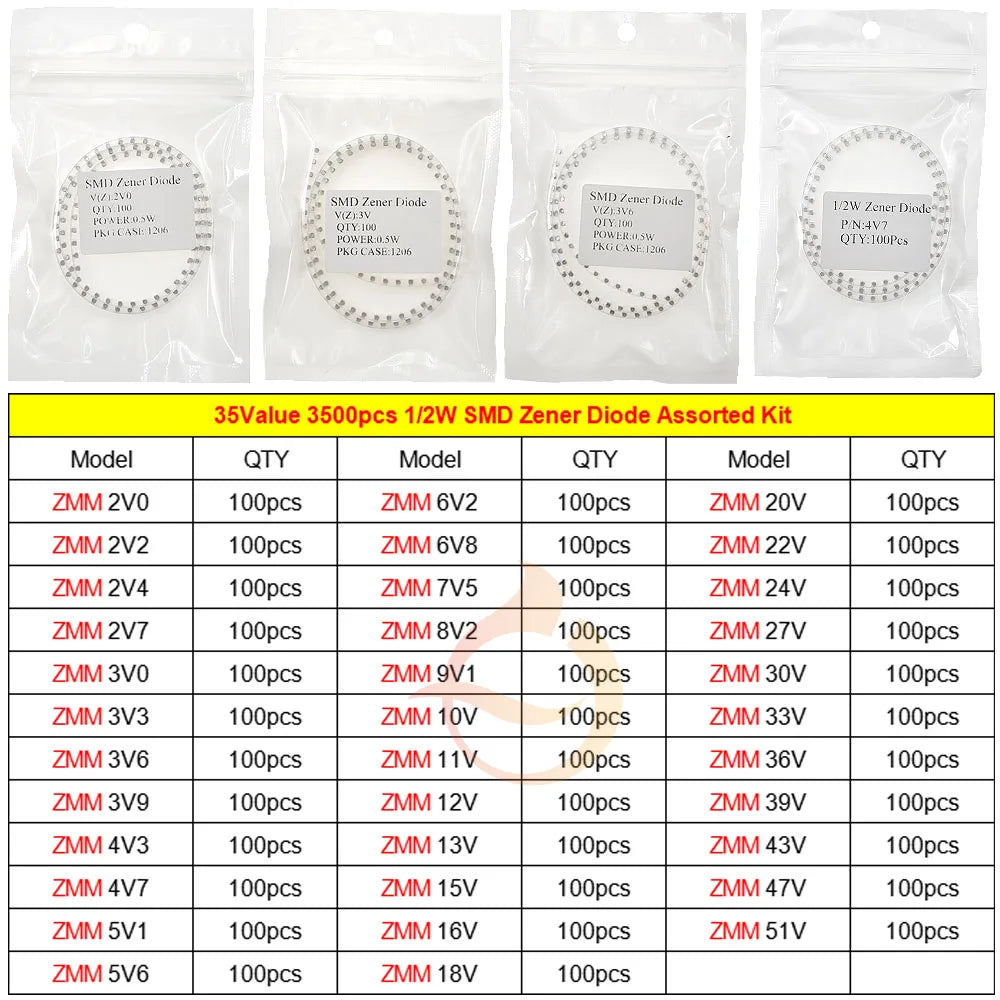 DIP SMD Zener Diode Fast Switching Schottky TVS Diode Assorted Kit 1N4007 1N5408 FR207 1N5819 1N5822 1N4148 10A10 M7 SS14 2V-47V