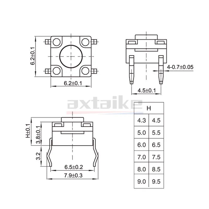 50Pcs 6×6mm Waterproof Type Tact Switch DIP SMD 4Pin 6*6*4.3/5/6/7/8/9/10/11/12/13mm Mini Micro Momentary Tactile Push Button