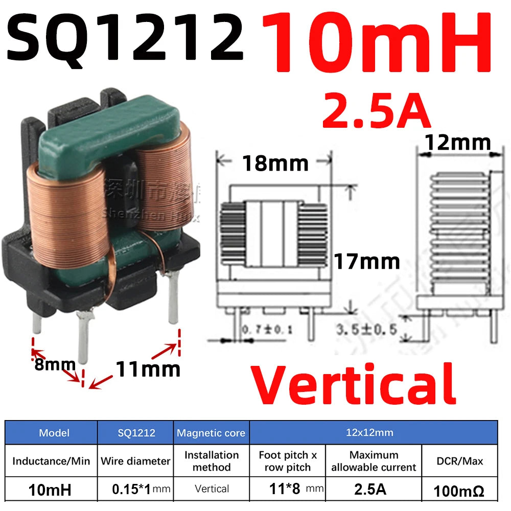 2pcs SQ Flat Copper Wire EMI Filter Inductor Vertical Common Mode Inductance Magnetic Toroidal Coil 5mH 10mH 15mH 20mH 25mH 28mH