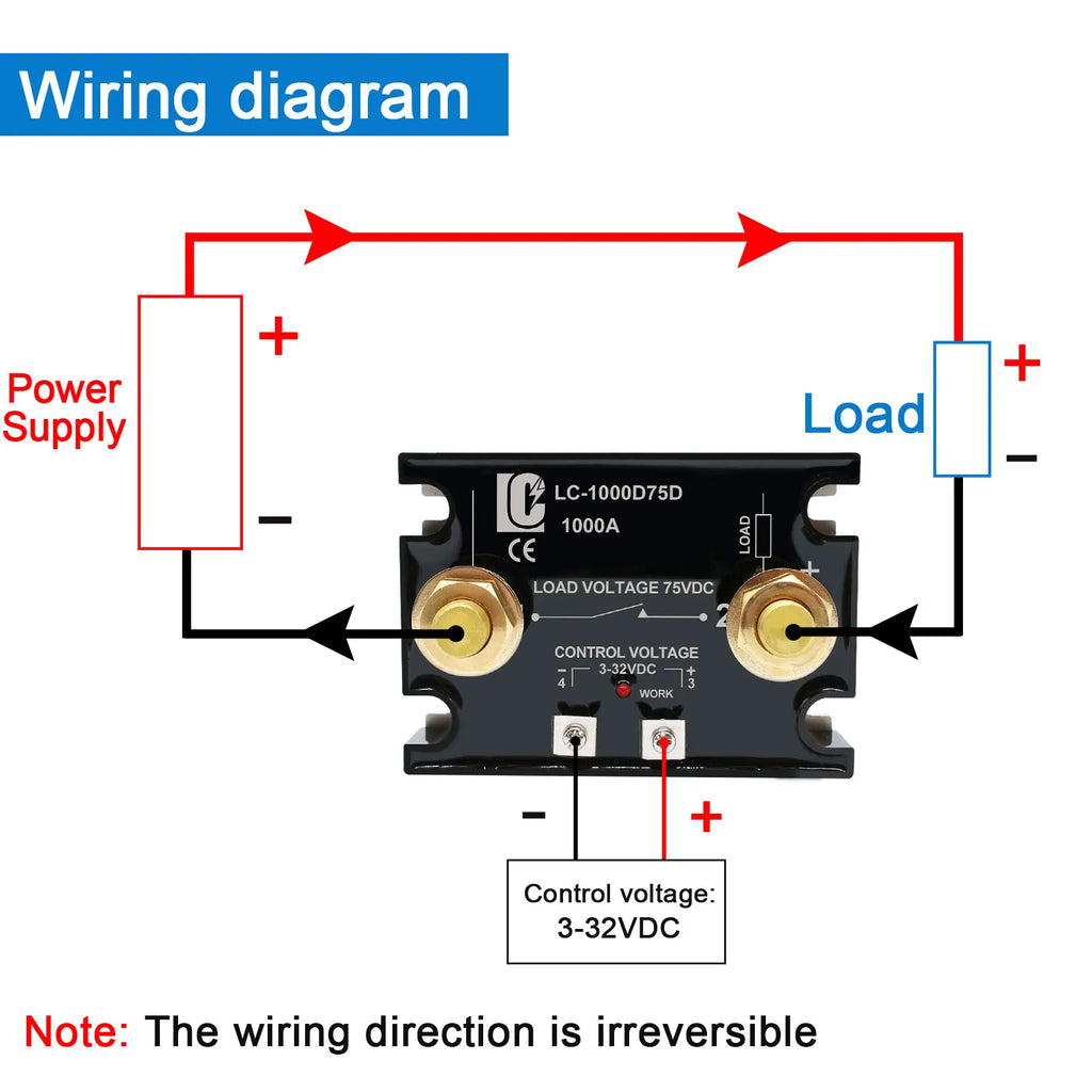 LCTC SSR-1000DD DC Control DC Solid State Relay 1000A High Power DC Relay Single Phase 3-32VDC Large Current Crydom With LED