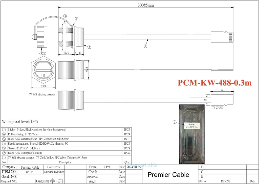 IP67 Waterproof Micro-SD Extension Cable Micro SD TF Card Flex Extender FPC Cable Outdoor Micro SD TF Memory Card Slot
