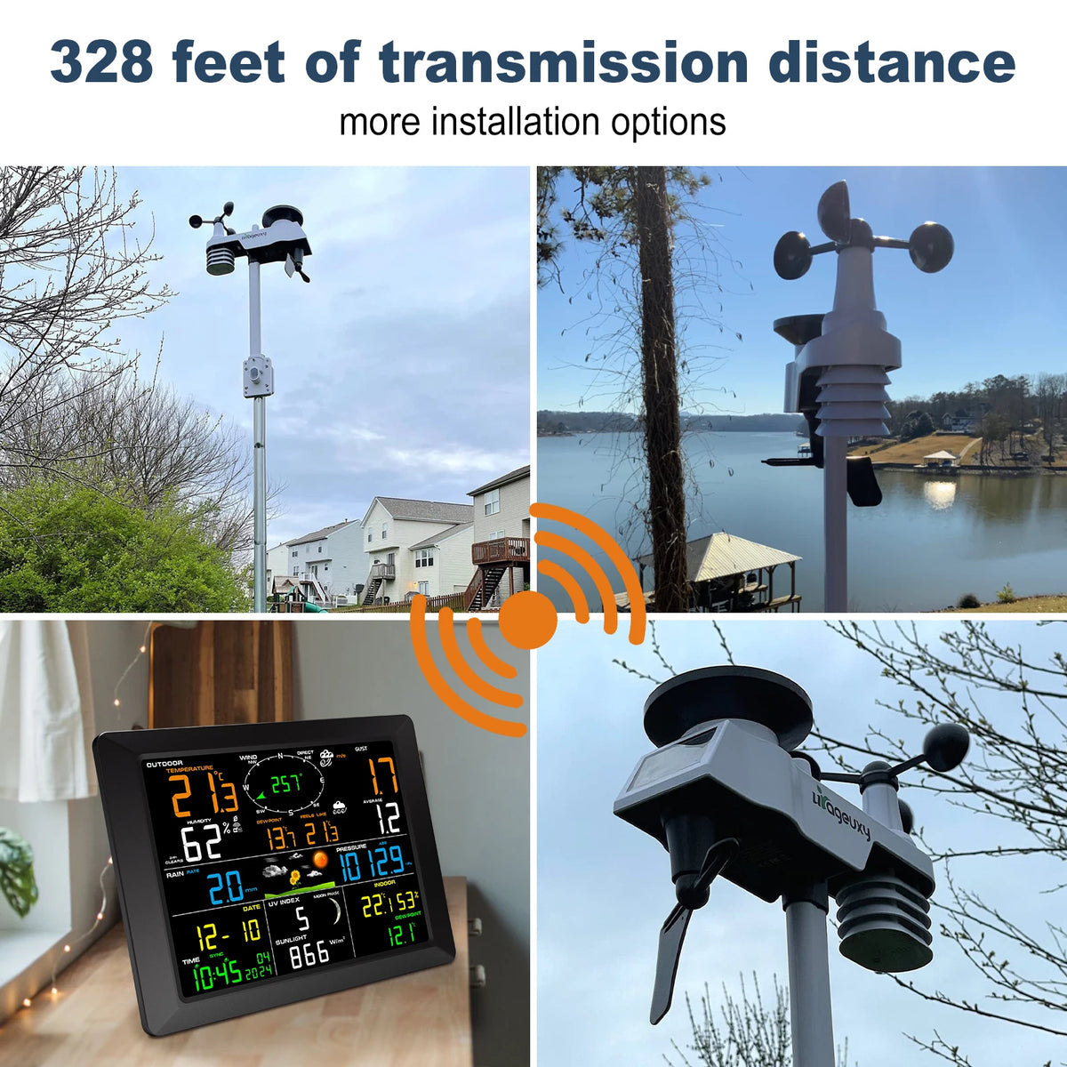 WiFi Weather Station 14-in-1 Wireless with Color Display Real-Time Sync to Weather Underground 100m Range Smart Home Sensor