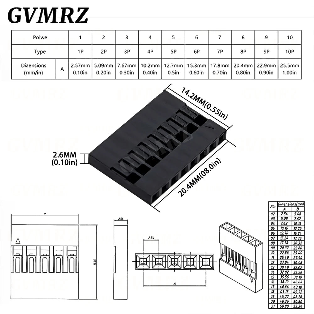 100PCS Dupont Plastic Shell Plug 2.54mm Single Row Dupont Connector 1P/2P/3P/4P/5P/6P/7P/8P/9P/10P Housing