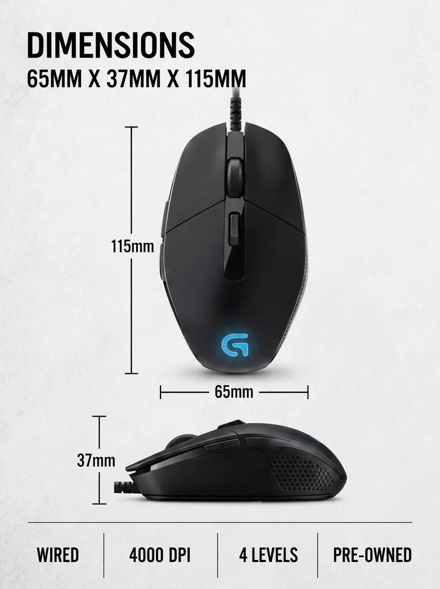 Logitech G302 Wired Ambidextrous Gaming Mouse 4000DPI On‑The‑Fly DPI Switch RGB Backlit 6 Assignable Buttons For Laptop Desktop