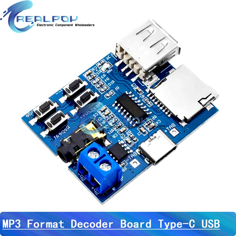 GPD2846A TF Card U disk MP3 Format decoder board module amplifier Module decoding audio Player Type-C / Micro USB