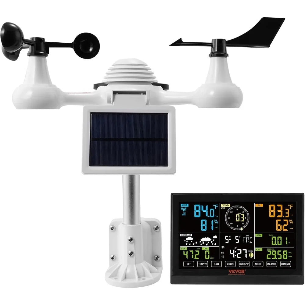 WiFi Weather Station 7-in-1 Indoor Outdoor with 7.5 Inch Color Display Weather Forecast Temperature Humidity UV Air Pressure