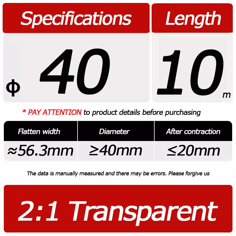 10 Meter/Lot Heat Shrink Tube 2:1 Clear Transparent Tubing Shrinkable Wrap 1mm - 60mm Cable Sleeve Wire