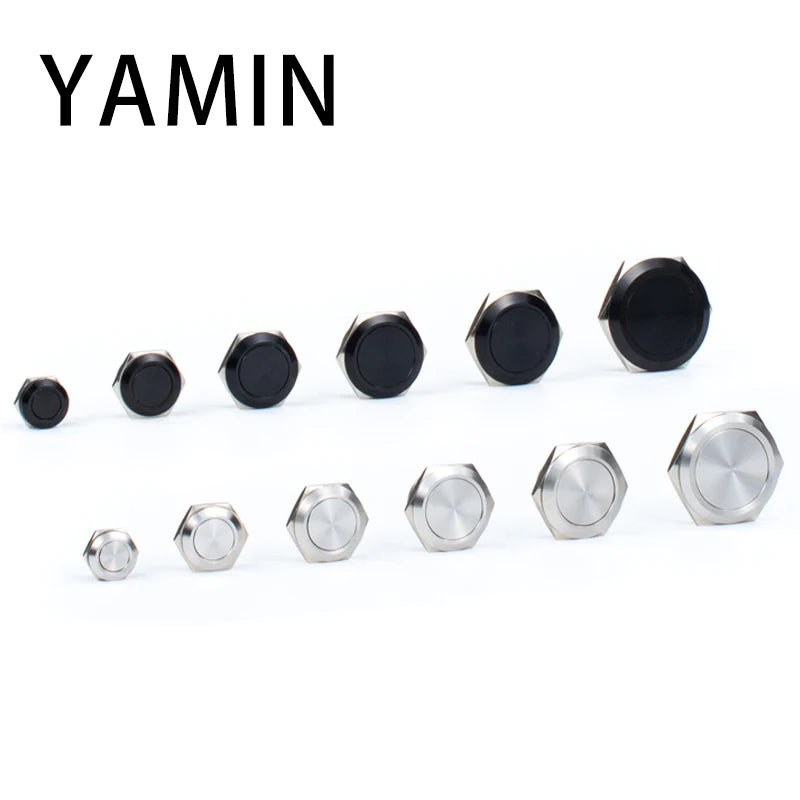 5pcs 12/16/19/22/25/30mm Ultra Short Electric Waterproof Power Reset Momentary Pressure Mini Push Button Switch Silver Black