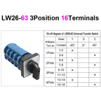 OMCH 1PCS Silver Contact LW26-20/32/63 Universal Switch 3 Position 1-0-2 1/2/3/4 Poles 440V 4/8/12/16Terminals Rotary Cam Switch