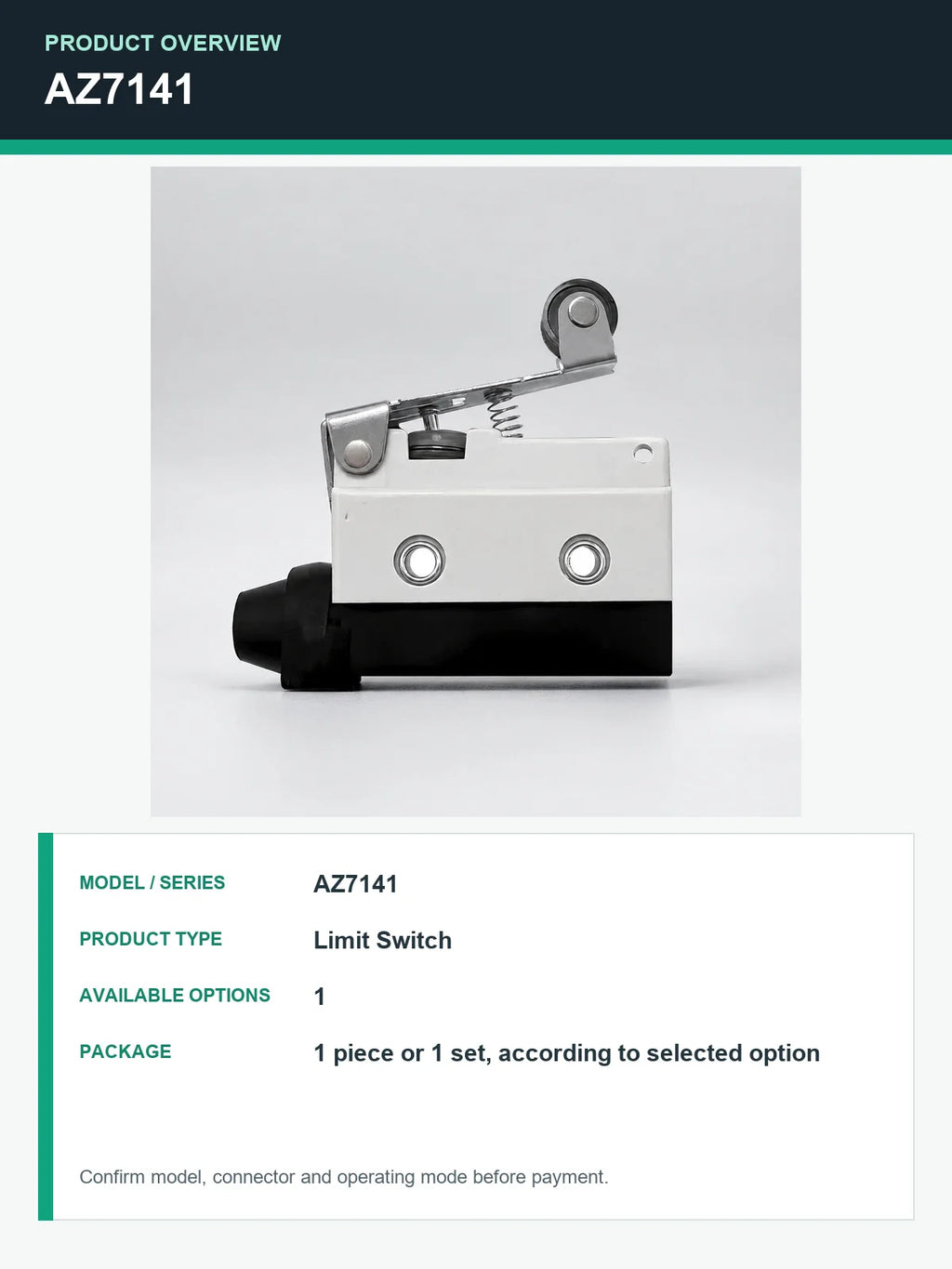 TEZUO AZ7141 IP44 Limit Switch Micro Travel Switch for Industrial Automation