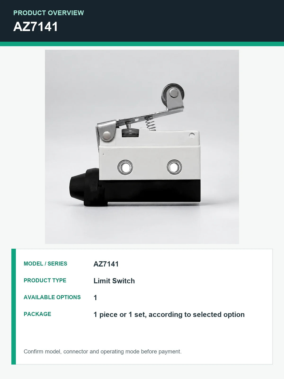 TEZUO AZ7141 IP44 Limit Switch Micro Travel Switch for Industrial Automation