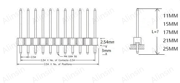 10PCS 1X40 Pin Single Row MALE 2.54MM PITCH 11MM/15MM/17MM/21MM/25MM LONG PIN Header Connector Strip 1X40pin 1*40 40P 40Pin