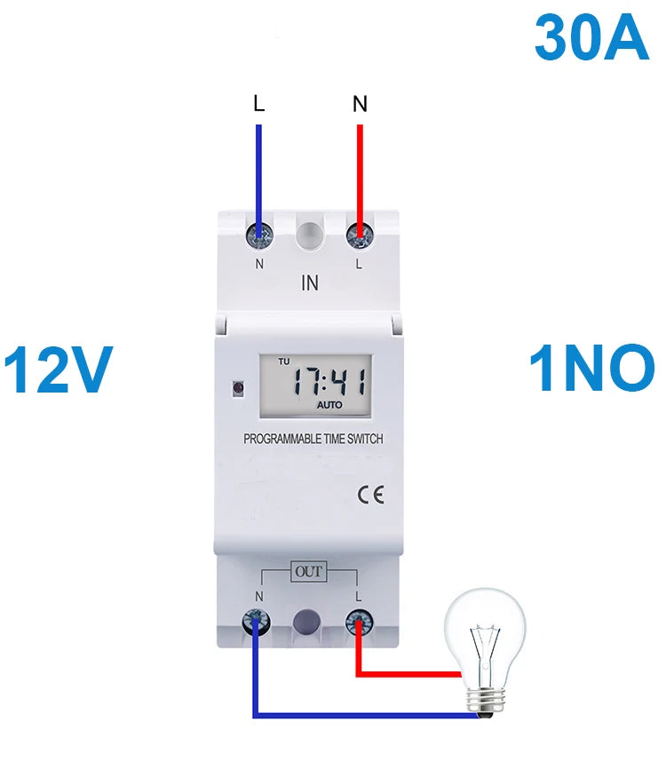 Electronic Weekly 7 Days Programmable Digital TIME Relay Timer Switch Control AC 220V 230V 12V 24V 30A Din Rail AHC30A  THC30A