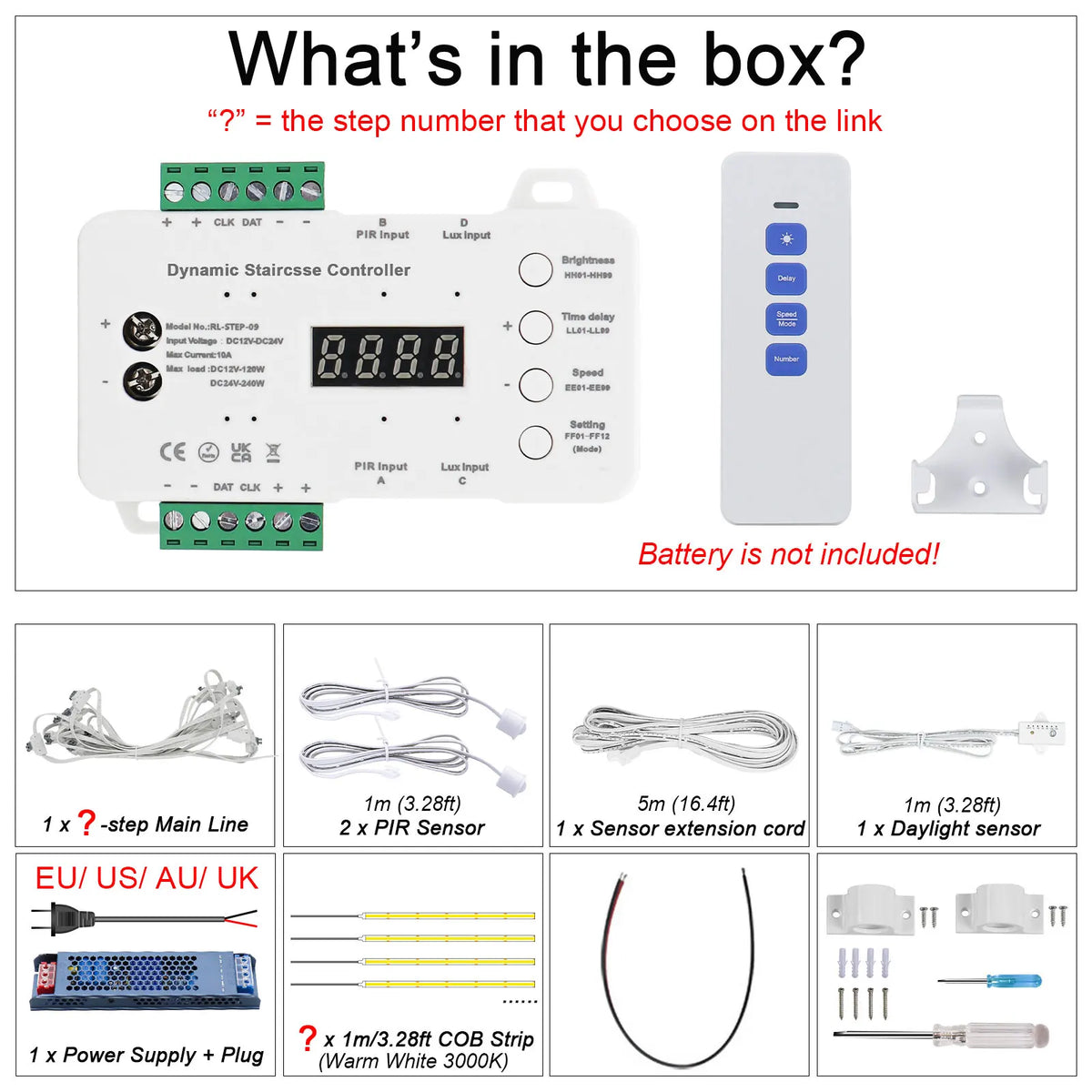 COB LED Strip PIR Motion Sensor Stair Lights Kit Step by Step Control Indoor Smart Staircase Lighting Controller with Main Line