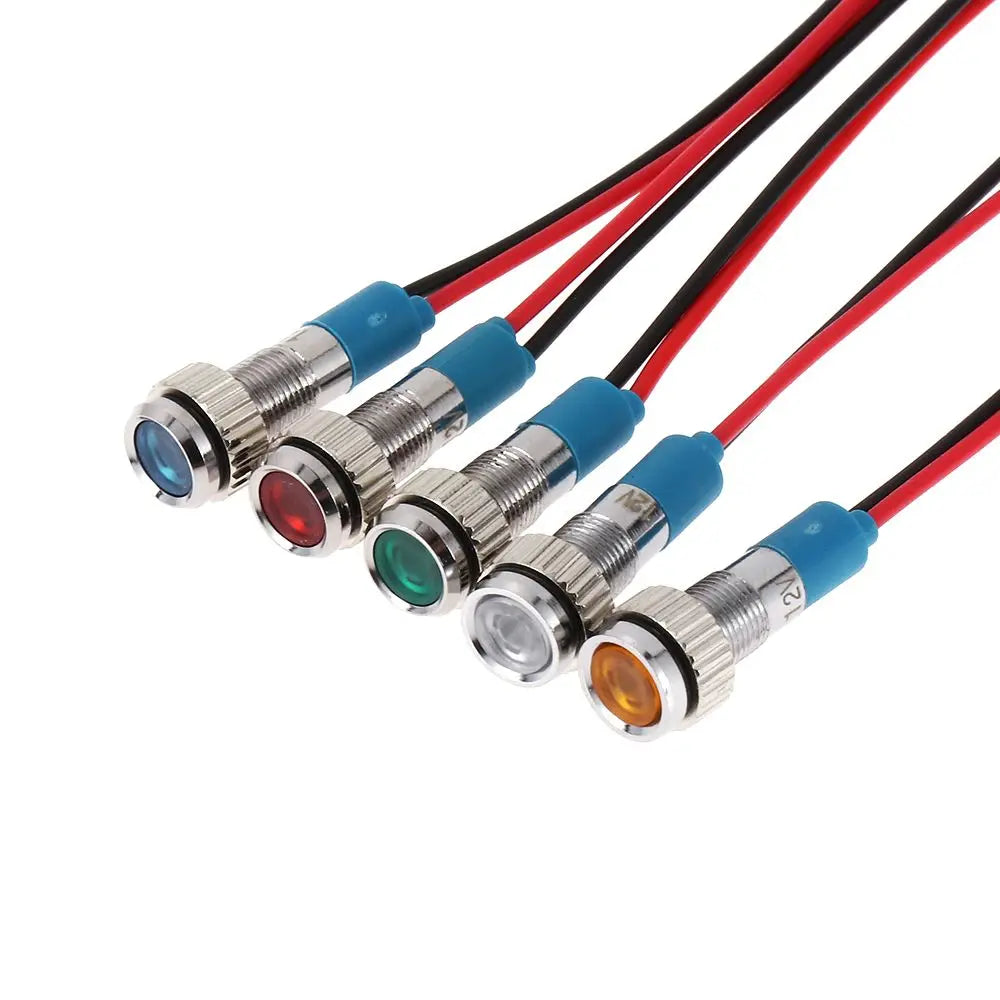 1Pc Dashboard With Wire Red Yellow Blue Green White 6mm 3V 5V 6V 9V 12V 24V 220V LED Metal Indicator Light Signal Lamp