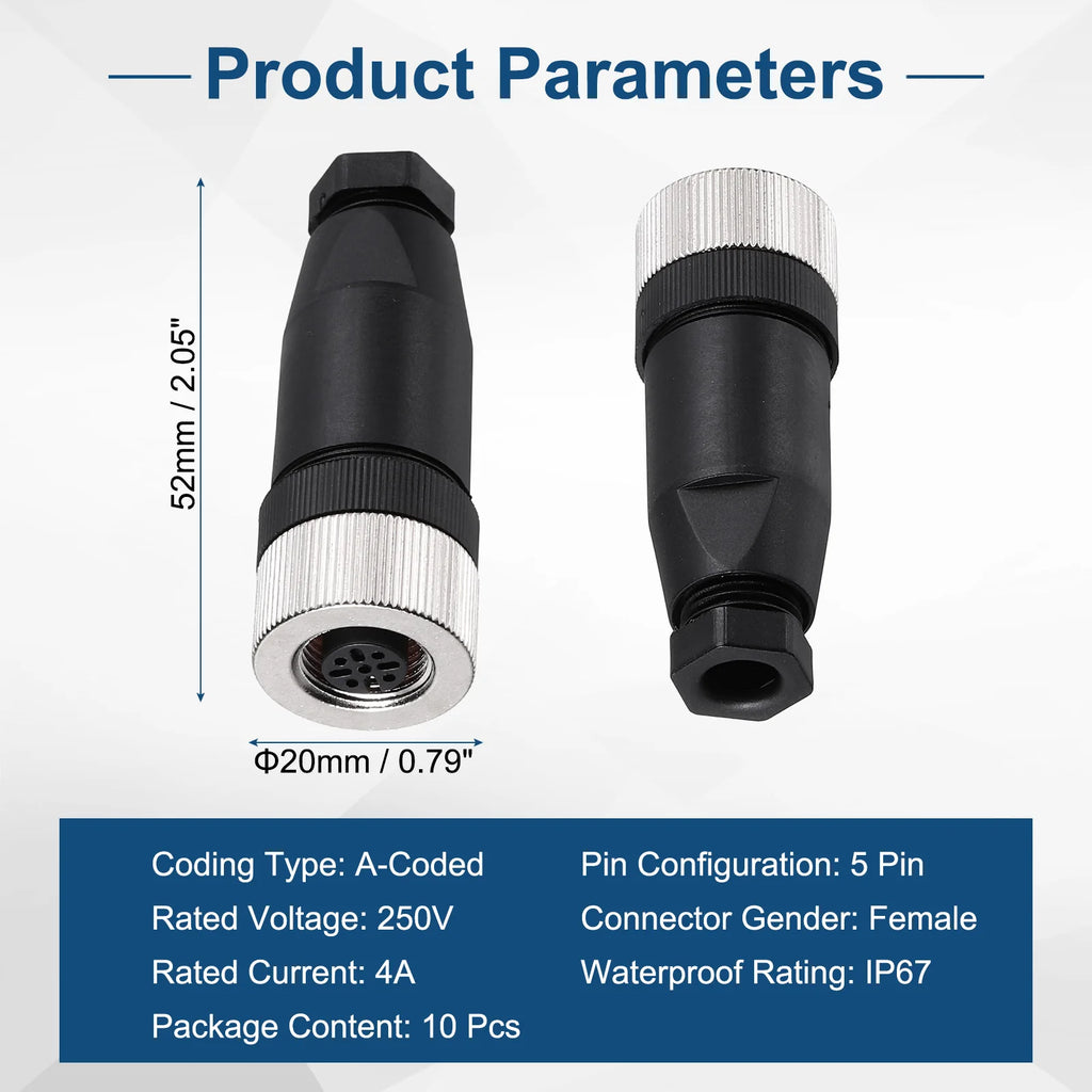 10Pcs 4/5/8 Pin M12 Male/Female Aviation Wire Connector A Code Waterproof IP67 Circular Connector Aviation Plug for Automation