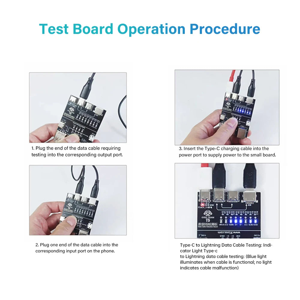 T5 USB Cable Tester Board Rapid Detection Tool Compact Portable for Lightning Type-C Micro USB Cables