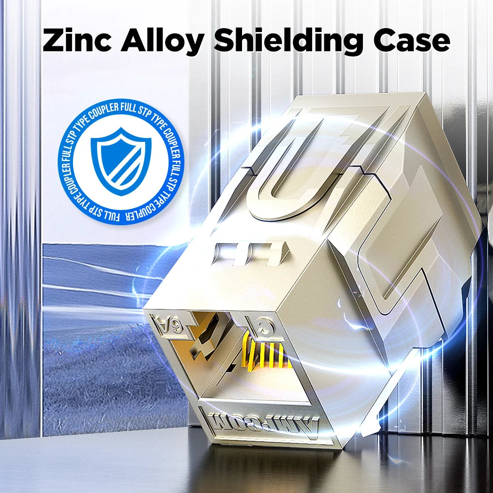 AMPCOM CAT7 RJ45 Inline Coupler Keystone Jack, CAT6A CAT6 Full Zinc-Alloy Shielded STP Feed-Through RJ45 Jacks Female to Female