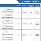 180pcs Deutsch Contact Kit,Stamped Pin,Open Barrel Contacts Kit Male Pins Female Sockets 22-12AWG for DTP,DT,DTM Serie Connector