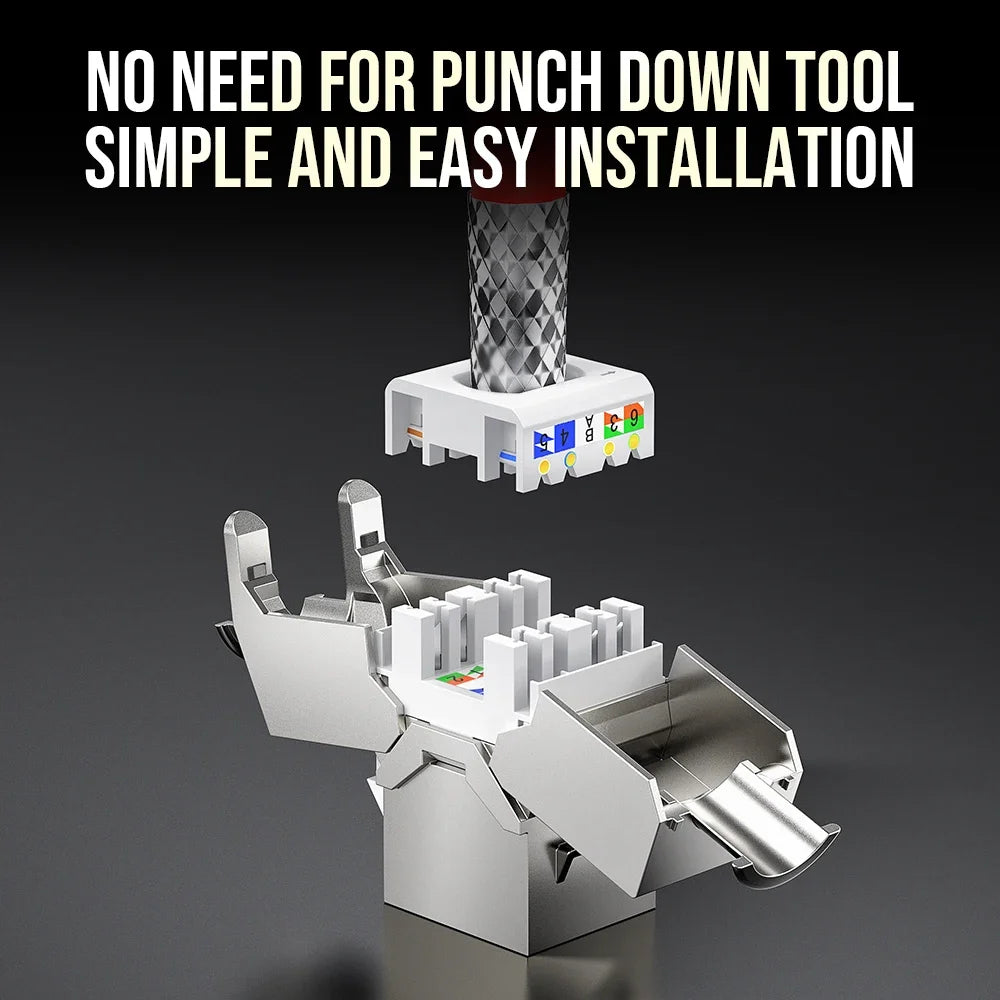 AMPCOM CAT7 RJ45 Keystone Jack, STP Shielded Tool Free Self-Locking CAT8 Cat6a Keystone Zinc Alloy RJ45 Module Coupler Adapter