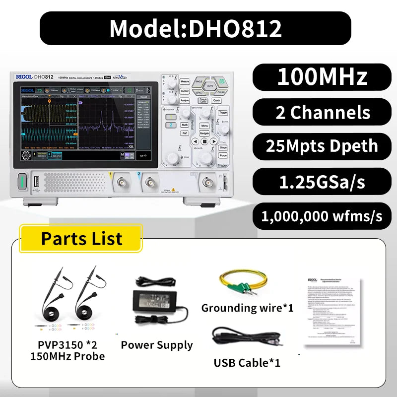 RIGOL DHO802/DHO804/DHO812/DHO814 Oscilloscopes | 70/100MHz, 2/4CH, 25Mpts Deep Memory, HDMI Output,  CAN/I2C/SPI/UART Decode
