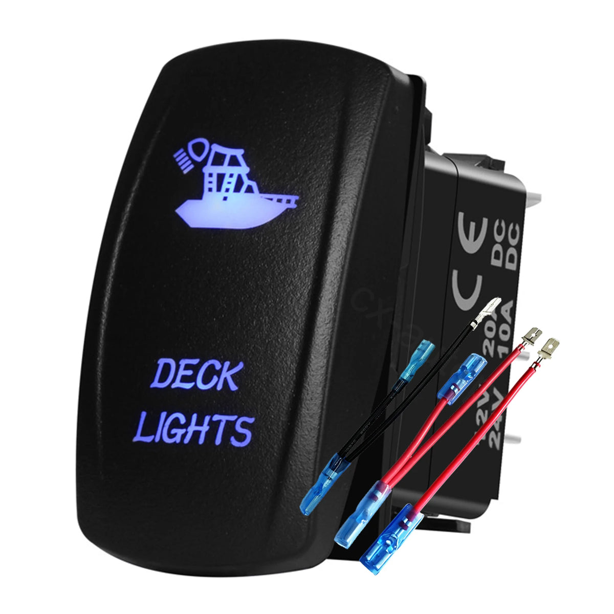 12V 24V Boat Trim Tabs Switch (ON)-OFF-(ON) Momentary Rocker Switch Waterproof Blue Light ON-OFF Toggle Switch With Harness
