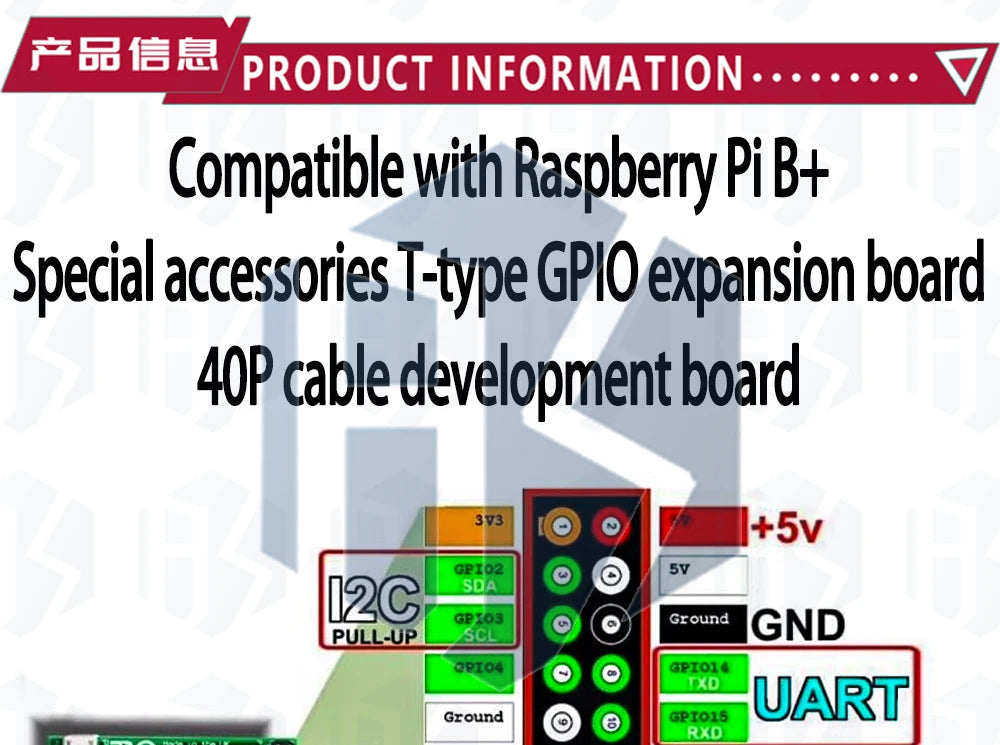 T-Type GPIO Breakout Expansion Board with 20cm FFC 40-Pin Ribbon Cable, Compatible for Raspberry Pi 2/3 Model B/B+/A+
