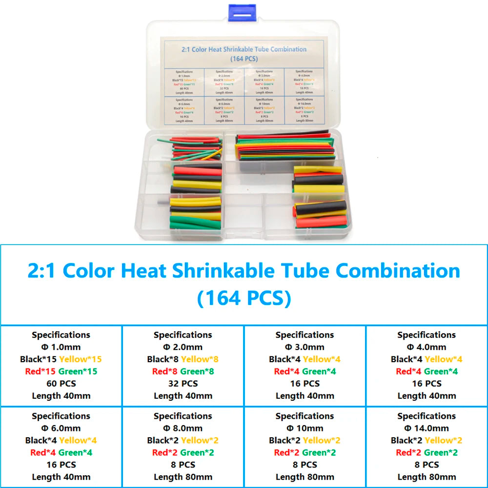 127-800 Pcs Boxed Heat Resistant Tubing Heat Shrinkable Tubing Heat Shrink Packaging Kit Electrical Connection Cable Protection