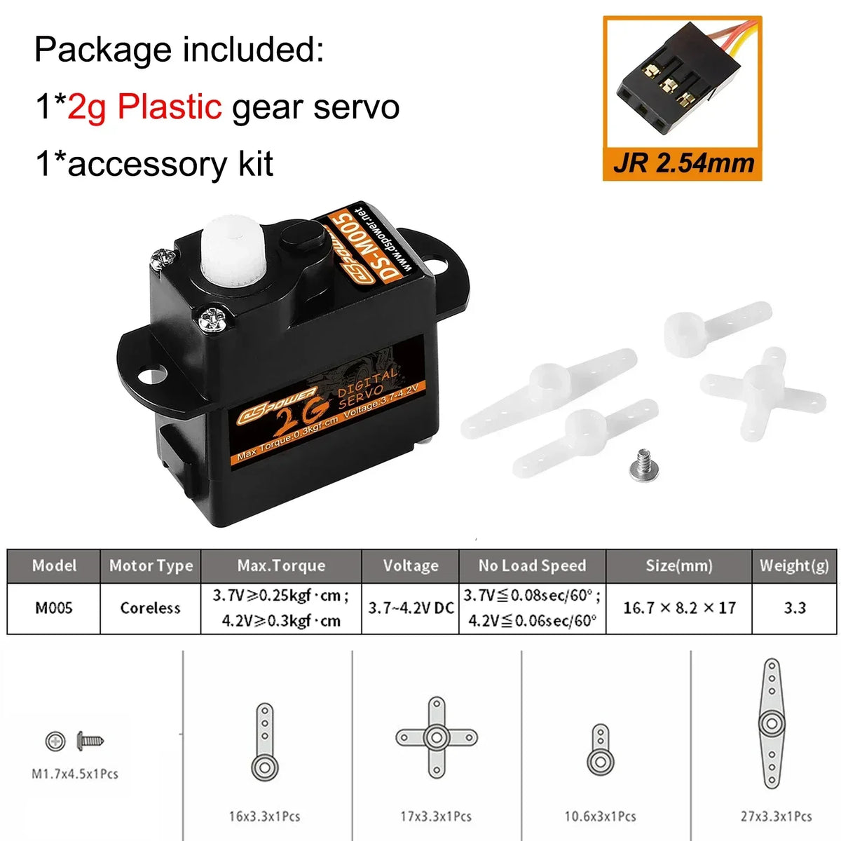 DSPOWER 2g Plastic/Metal Gear Motor Mini Micro Servos for RC Car Airplanes Fixed-wing Quadcopter Boat Plane Robot Wltoys Axial