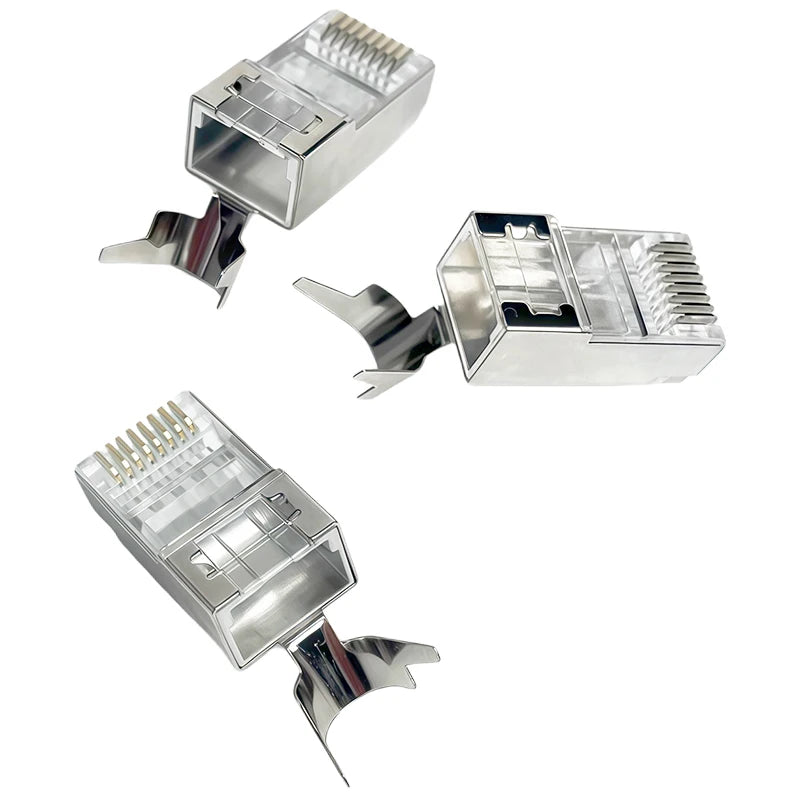 10PCS RJ45 Cat7 Shielded Plug, Two-Piece Pass Through Connector with Metal Shell and Gold-Plated Contacts for 10Gbps Ethernet