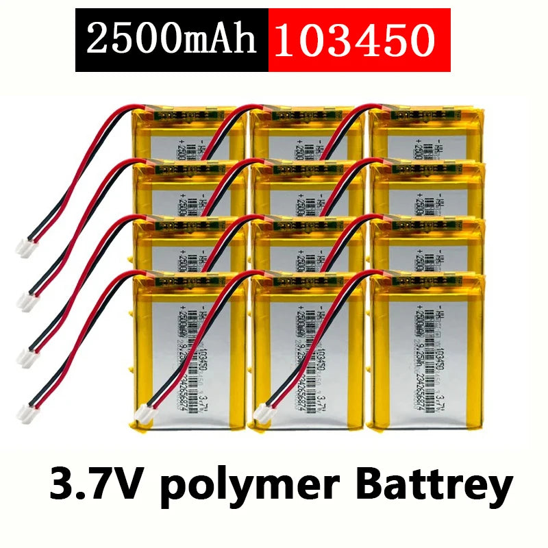 103450 3.7V 2500mAh Polymer Lithium Rechargeable Battery JST PH 2.0mm 2Pin Plug for Camera GPS Navigator MP5 Bluetooth Headset
