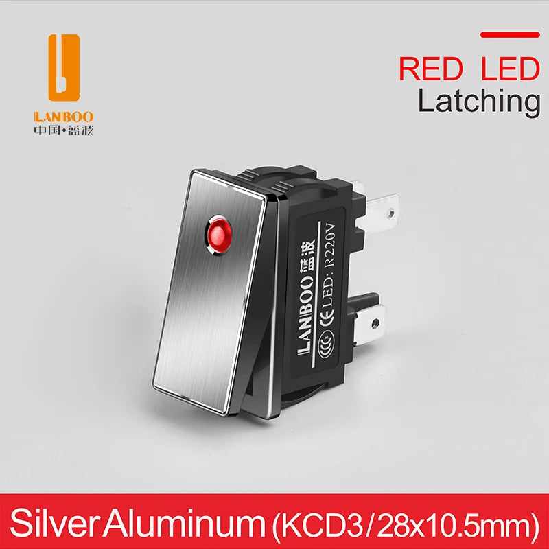 LANBOO High-End Quality Latching  Rocker Switch 20A 16Amp Current Push Button 2no2nc with LED 3-8V/9-24V/220V