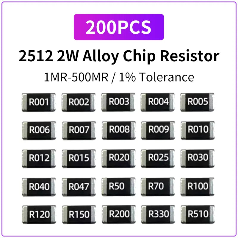200PCS 2W Alloy Resistor R001 R002 R003 R004 R008 R009 R010 R012 R015 2512 1% R020 R025 R060 R070 R100 R120 R150 R300 6.4X3.2MM