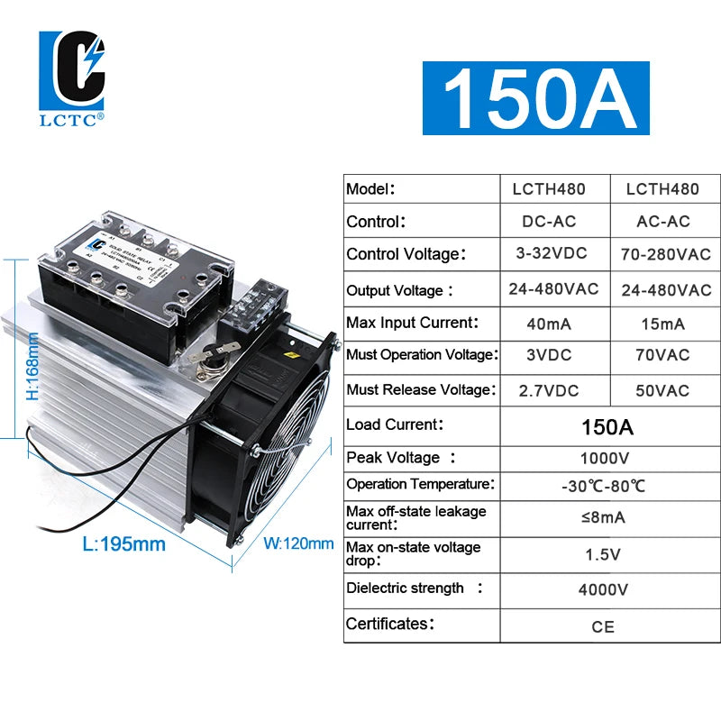 LCTC Three Phase Solid State Relay SSR Zero Cross 3-phase Load Relay 3-32VDC Control With Radiator 380V10A 25A 40A 60A 80A 100A