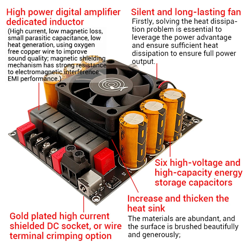 ZK-6002 DC18-50V Pure Power Amplifier Board 2.0 600W+600W Stereo Audio Amplifier Module TPA3255 Amplifier Chip