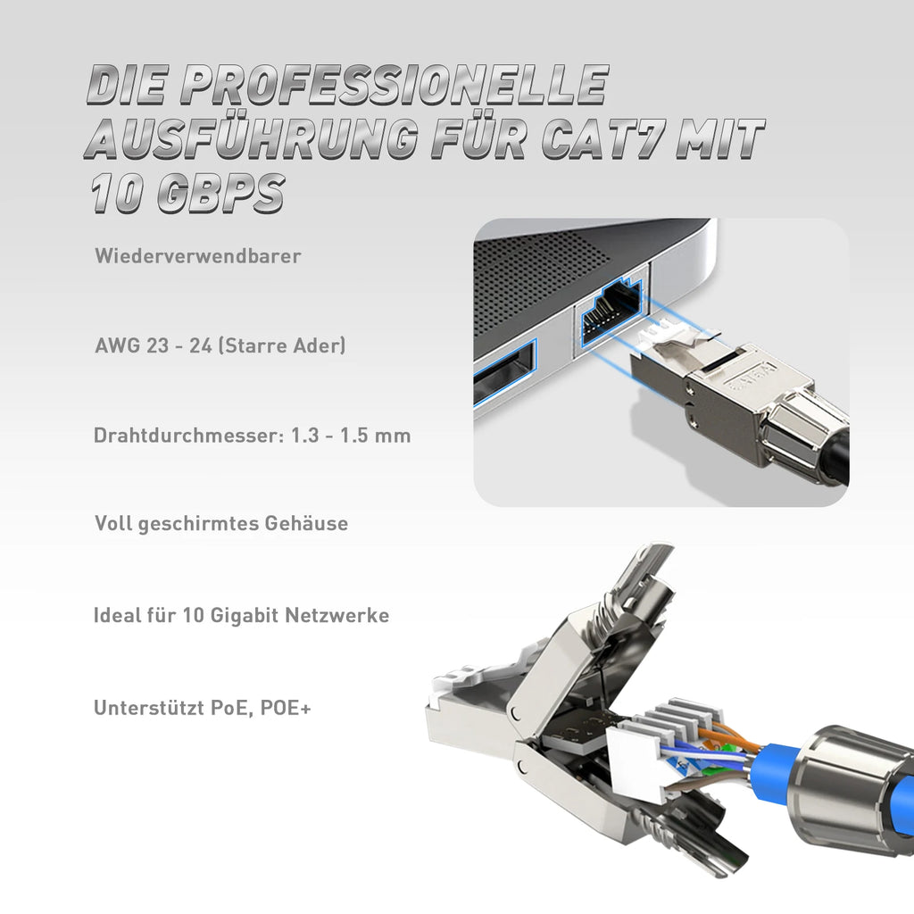 ZoeRax RJ45 Cat8 Cat7 Connector Tool-Free All Metal Ethernet Termination Plug for 22~24AWG CAT8/CAT7/CAT6A Lan Cable