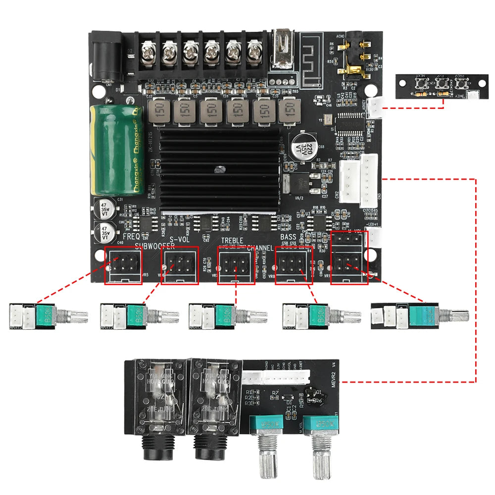 DC 12-24V MT21S Lead Version Ktv Microphone And Audio All-In-One Machine 2.1 Channel Bluetooth Amplifier Board 50W+50W+100W