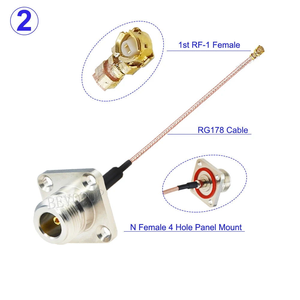 1PCS RG-178 N Female Panel 4 Holes to U.FL IPX-1 Female Connector RG178 Cable N to IPX RF Coaxial Extension Jumper 5CM-1M