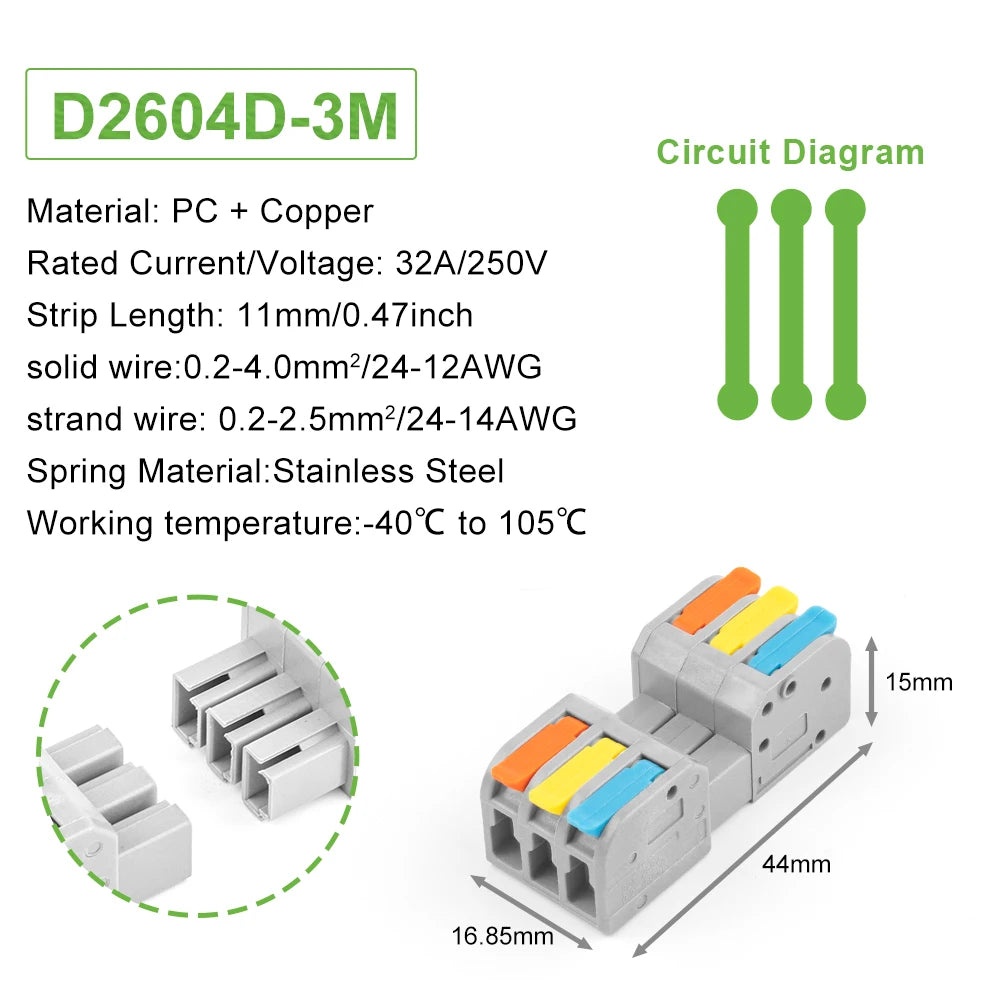 5Pcs Male Female Universal Compact Electrical Wiring Connectors Push-in Conductor Terminal Block Docking Mini Quick Wire Connect