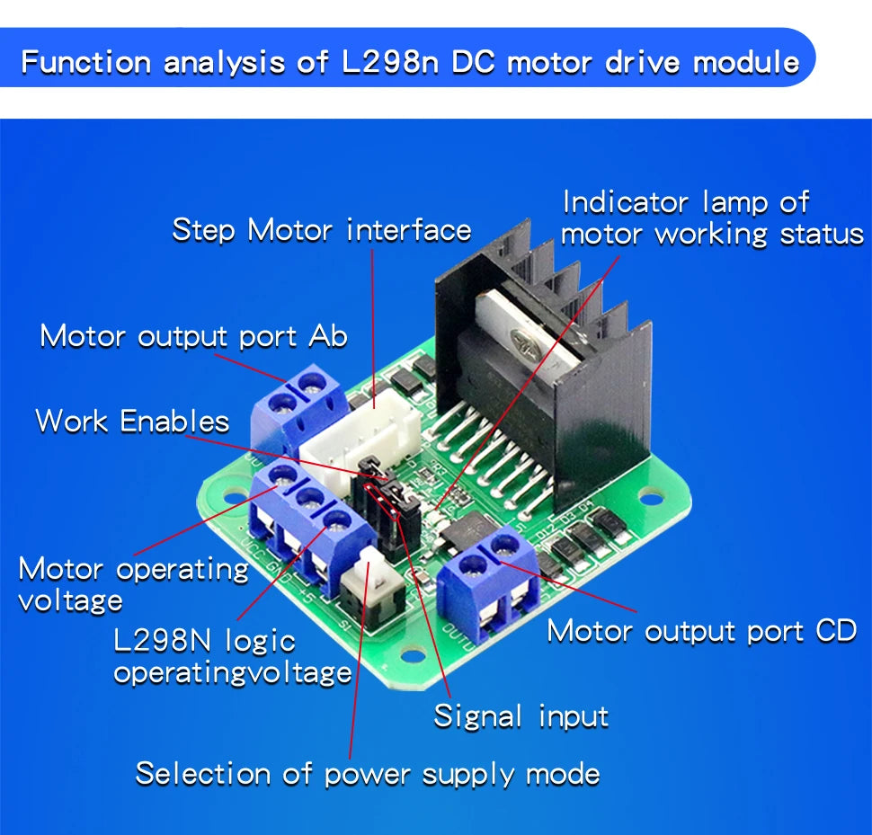 1PCS L298N Driver Board Module L298N Stepper Motor Smart Car Robot Breadboard Peltier High Power L298 DC Motor Driver