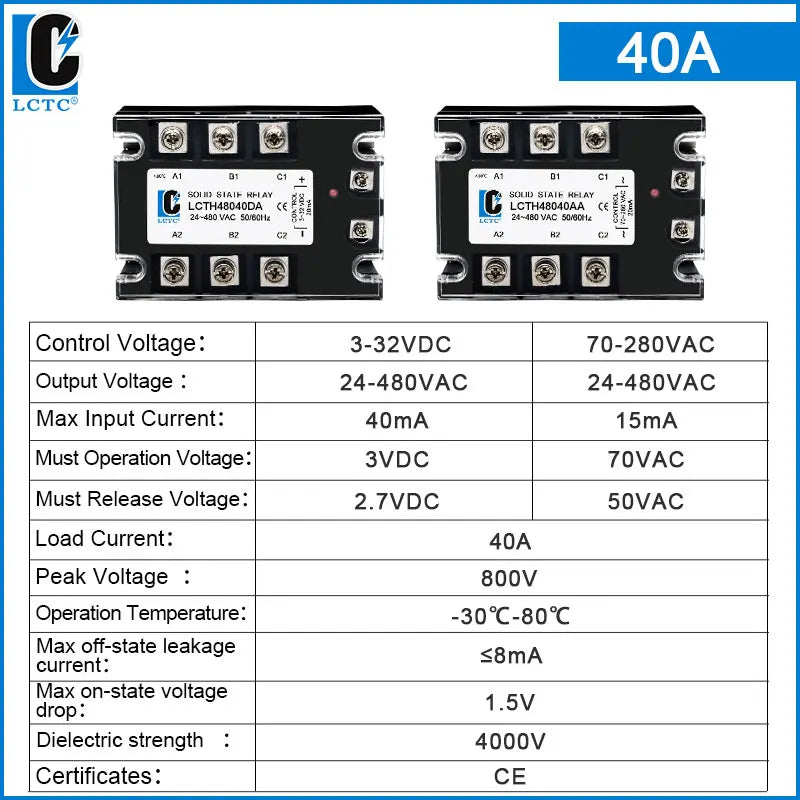 LCTC Three-phase Solid State Relay SSR 3 Phase 10A 25A 40A 60A 80A 100A 120A 150A 200A AC Control AC DC Control AC 25DA 380VAC