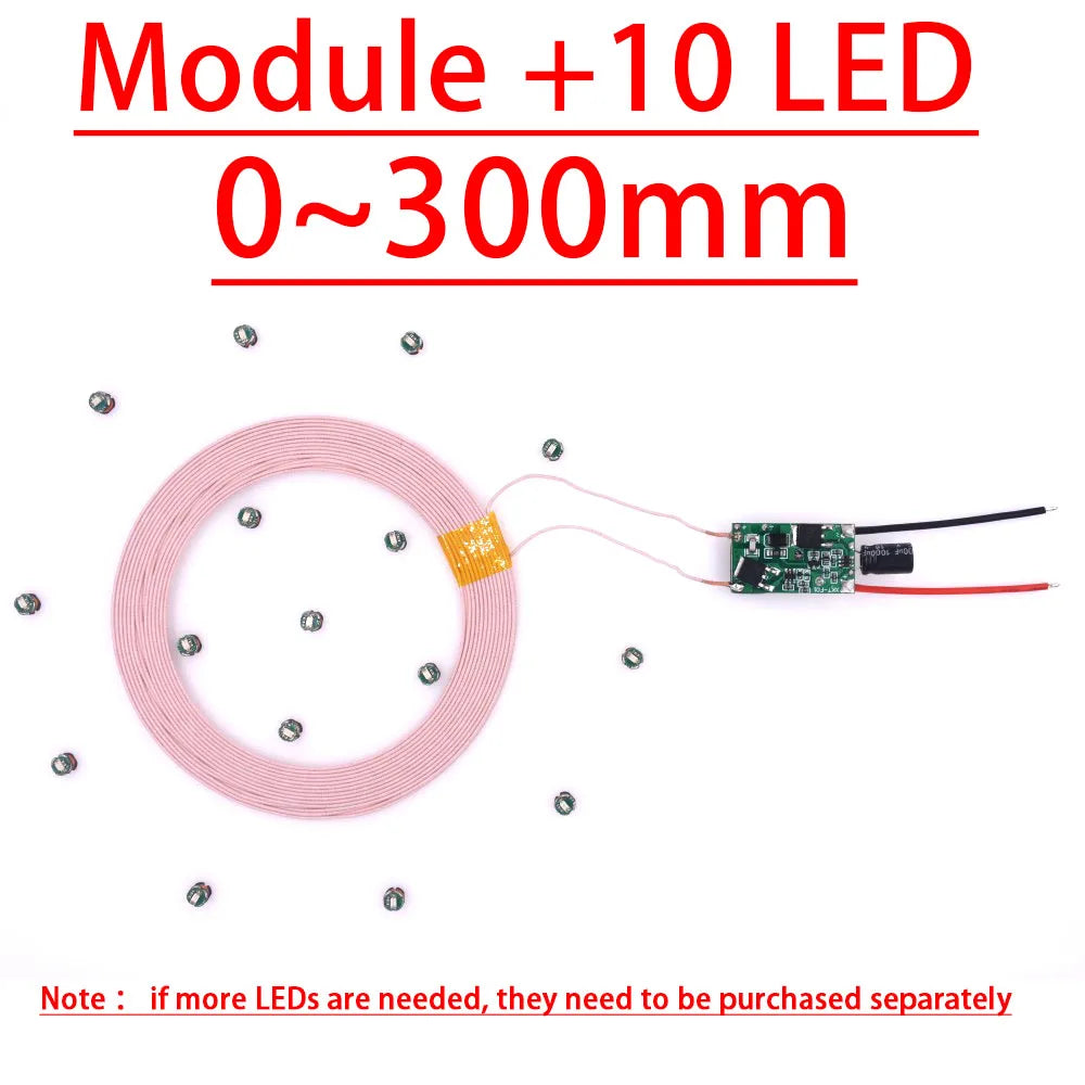 0~400mm 300mm DC Wireless Power Supply Transmitter Coil Charging Module Remote Charger 10pcs Led Receiver Light DIY Model Toys