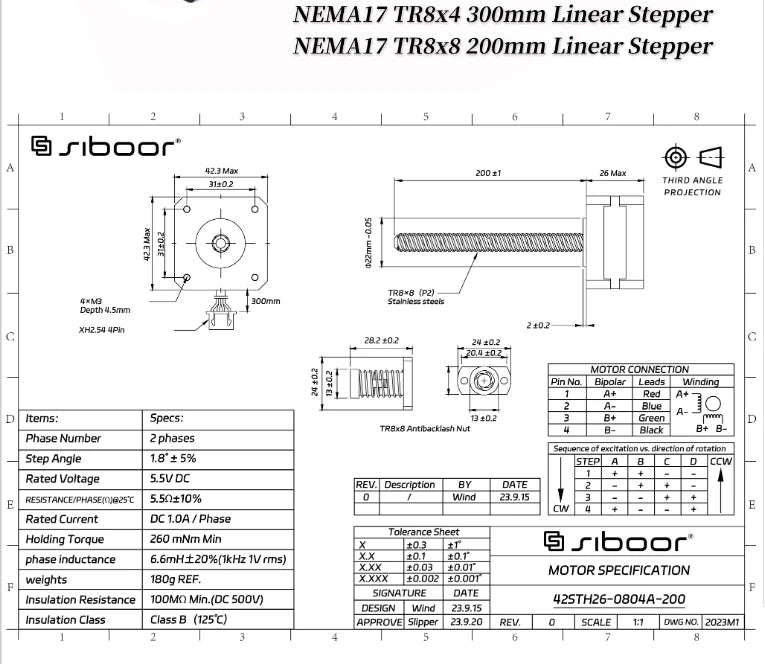 VORON Screw Motor NEMA17 TR8×8 200mm/TR8x4 300mm Linear Stepper Motor for VORON 0.1 0.2 Trident 3D Printer Series